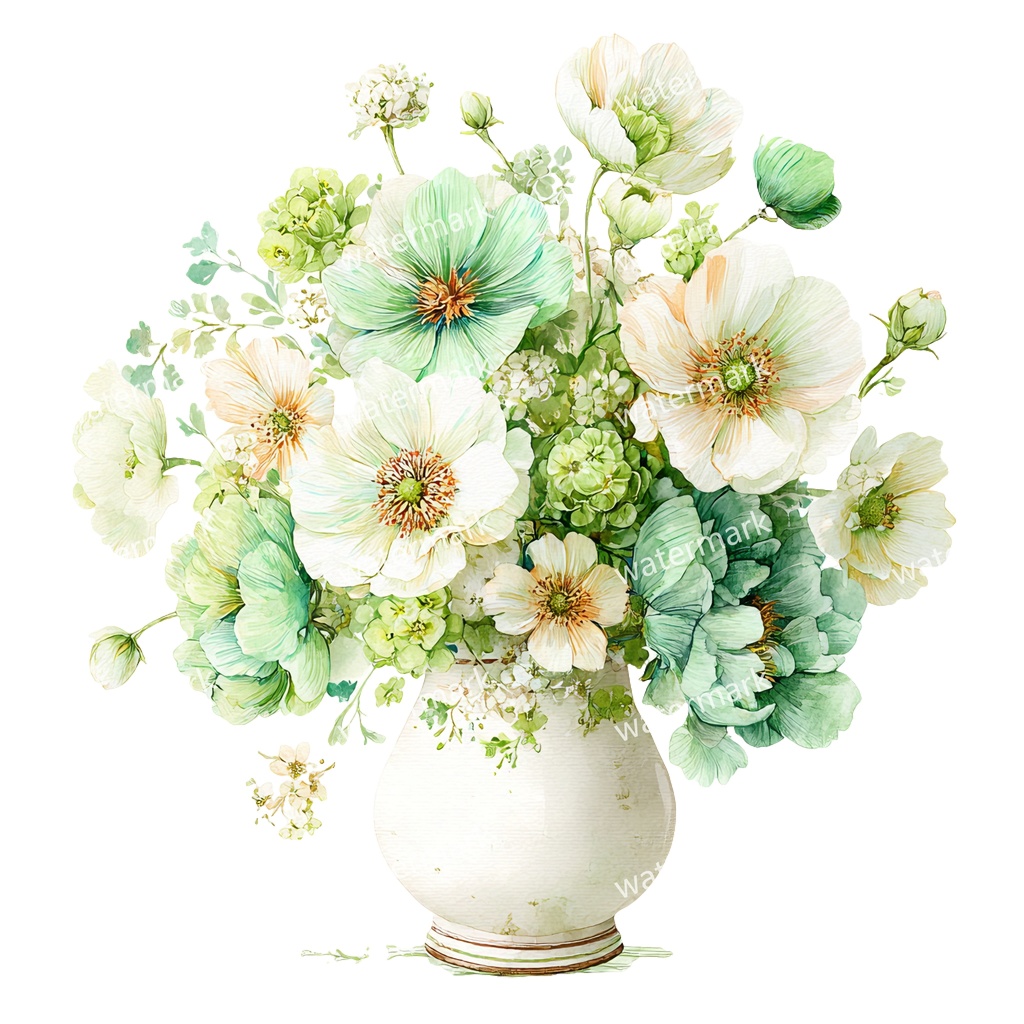 【商用利用可】フラワーベース(水彩花瓶)クリップアート20点セット|高解像度・透過PNG|花・インテリア・ナチュラル素材|コラージュ・ジャンクジャーナル素材|即ダウンロード