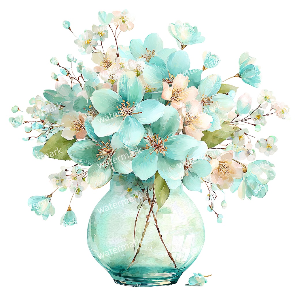 【商用利用可】フラワーベース(水彩花瓶)クリップアート20点セット|高解像度・透過PNG|花・インテリア・ナチュラル素材|コラージュ・ジャンクジャーナル素材|即ダウンロード