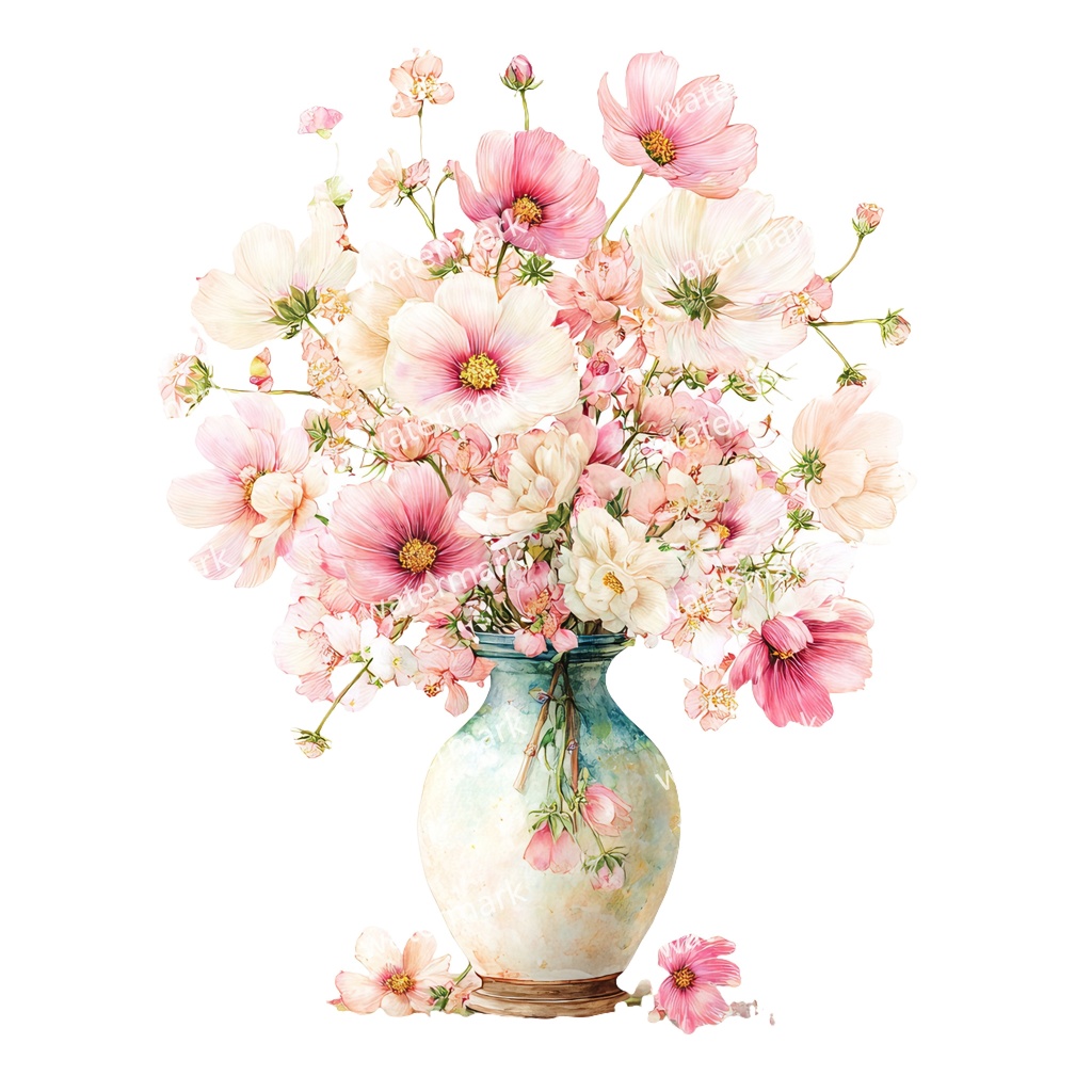 【商用利用可】フラワーベース(水彩花瓶)クリップアート20点セット|高解像度・透過PNG|花・インテリア・ナチュラル素材|コラージュ・ジャンクジャーナル素材|即ダウンロード