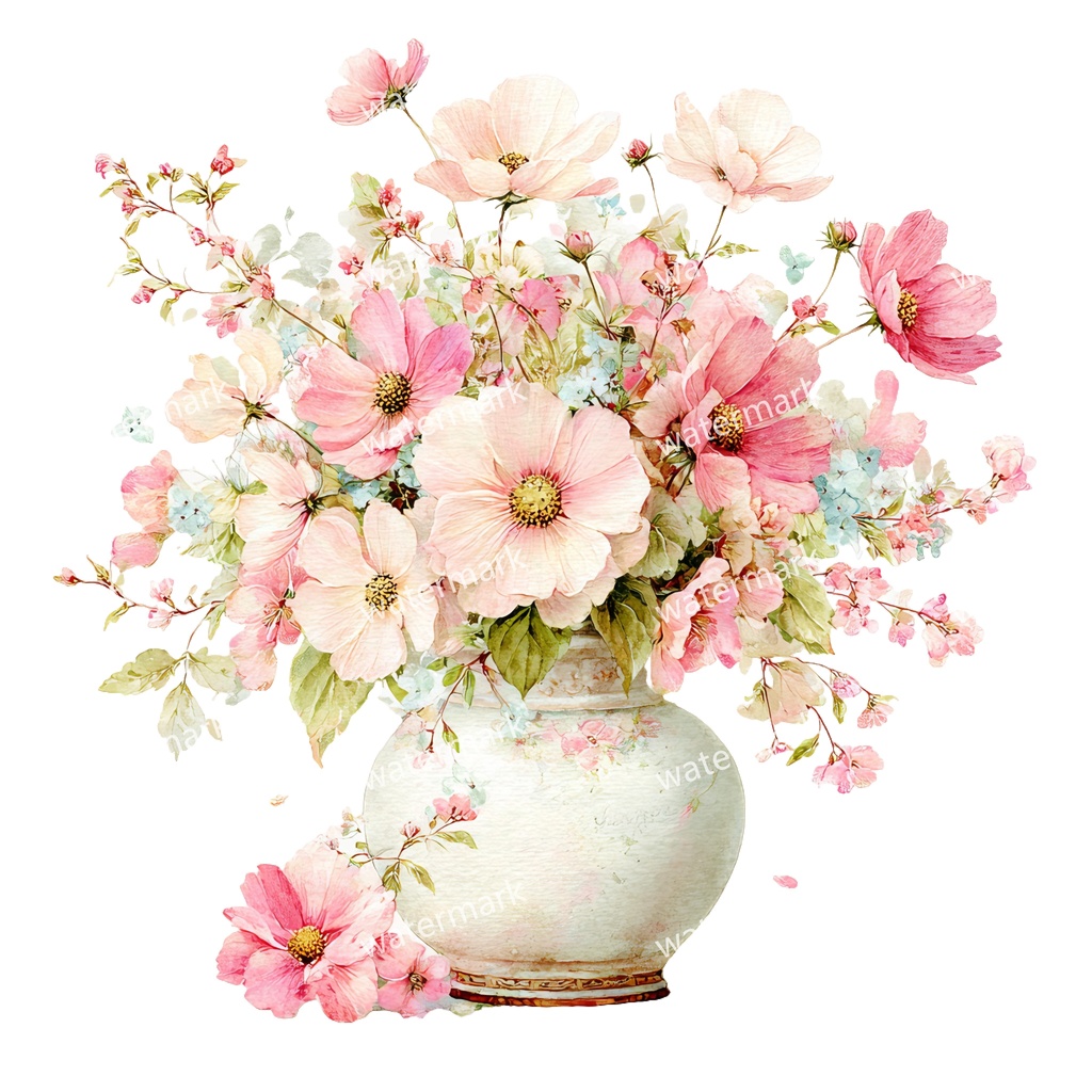 【商用利用可】フラワーベース(水彩花瓶)クリップアート20点セット|高解像度・透過PNG|花・インテリア・ナチュラル素材|コラージュ・ジャンクジャーナル素材|即ダウンロード