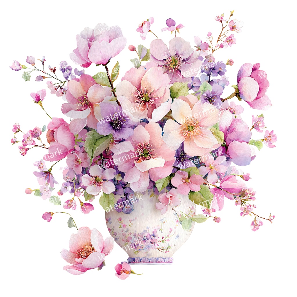 【商用利用可】フラワーベース(水彩花瓶)クリップアート20点セット|高解像度・透過PNG|花・インテリア・ナチュラル素材|コラージュ・ジャンクジャーナル素材|即ダウンロード