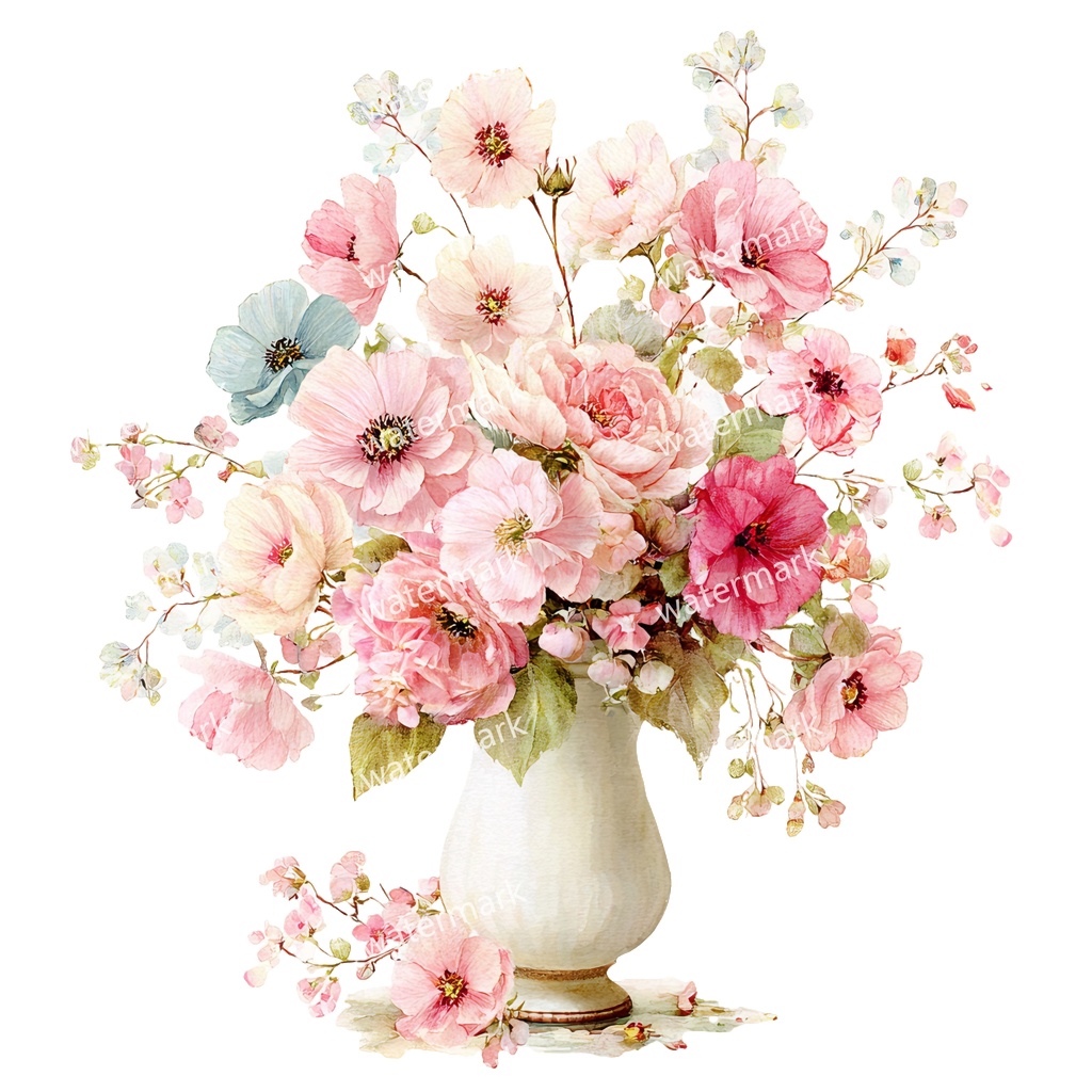 【商用利用可】フラワーベース(水彩花瓶)クリップアート20点セット|高解像度・透過PNG|花・インテリア・ナチュラル素材|コラージュ・ジャンクジャーナル素材|即ダウンロード