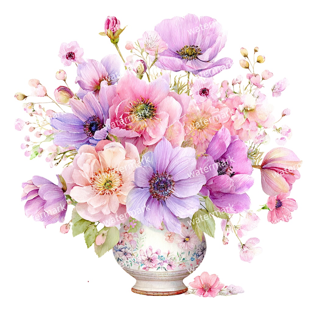 【商用利用可】フラワーベース(水彩花瓶)クリップアート20点セット|高解像度・透過PNG|花・インテリア・ナチュラル素材|コラージュ・ジャンクジャーナル素材|即ダウンロード