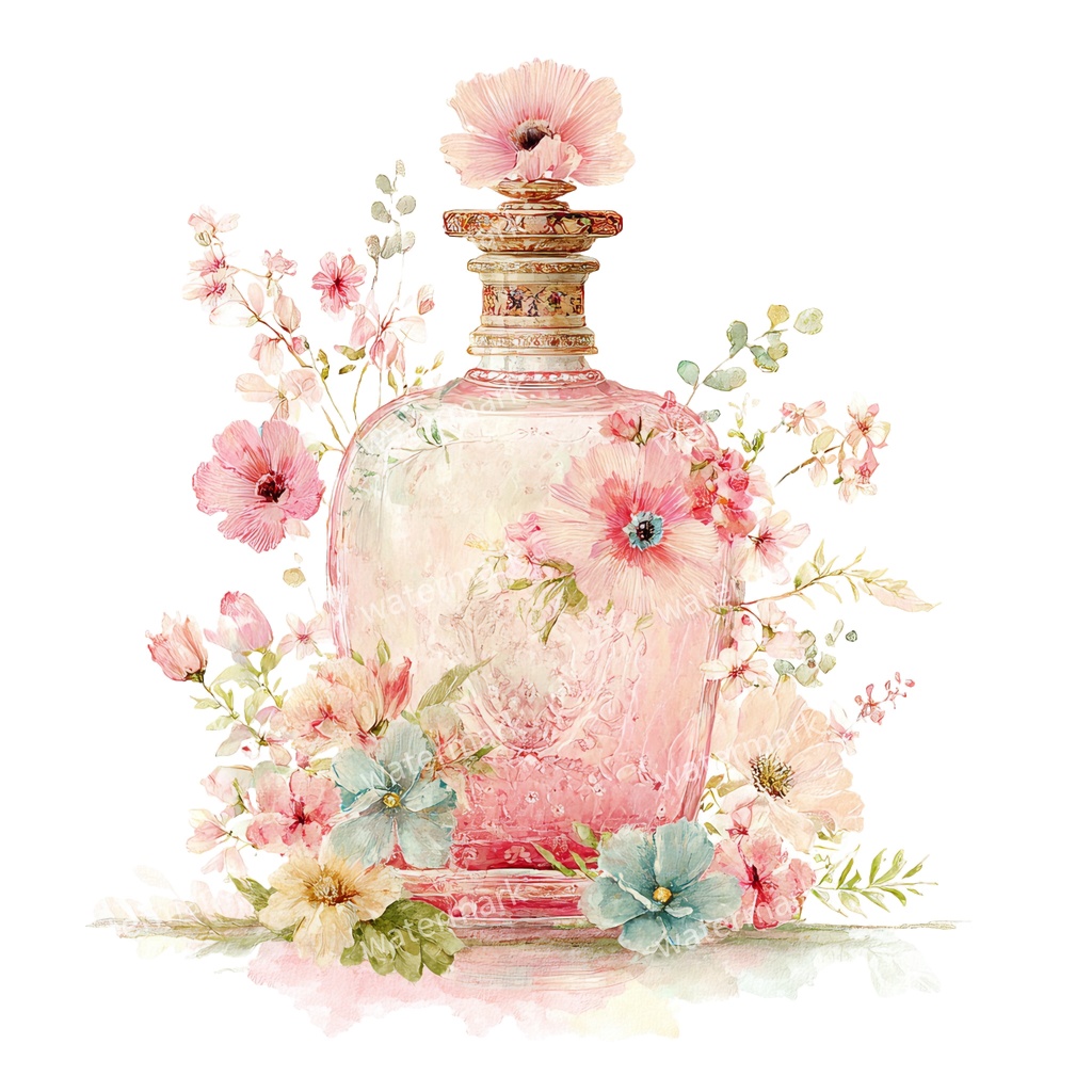 【商用利用可】香水ボトル(水彩パフューム)クリップアート20点セット|高解像度・透過PNG|コスメ・エレガント素材|コラージュ・ジャンクジャーナル素材|即ダウンロード