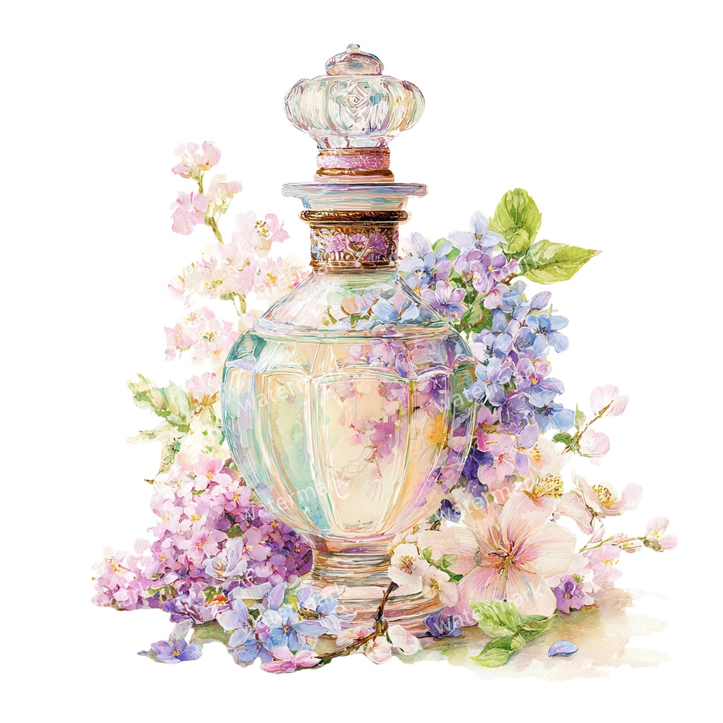 【商用利用可】香水ボトル(水彩パフューム)クリップアート20点セット|高解像度・透過PNG|コスメ・エレガント素材|コラージュ・ジャンクジャーナル素材|即ダウンロード