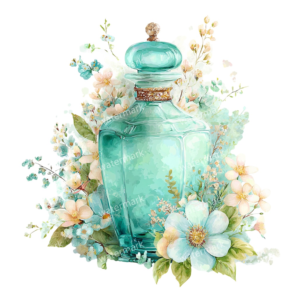 【商用利用可】香水ボトル(水彩パフューム)クリップアート20点セット|高解像度・透過PNG|コスメ・エレガント素材|コラージュ・ジャンクジャーナル素材|即ダウンロード