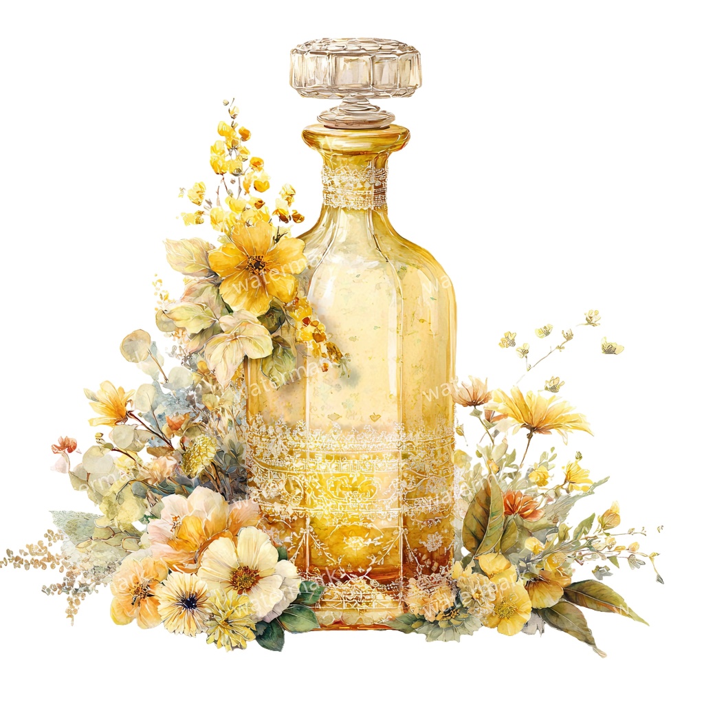 【商用利用可】香水ボトル(水彩パフューム)クリップアート20点セット|高解像度・透過PNG|コスメ・エレガント素材|コラージュ・ジャンクジャーナル素材|即ダウンロード