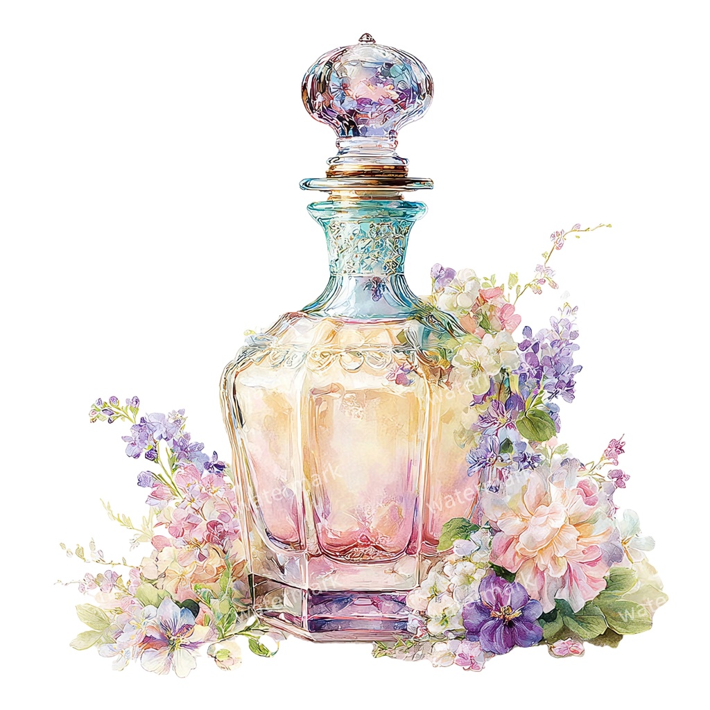 【商用利用可】香水ボトル(水彩パフューム)クリップアート20点セット|高解像度・透過PNG|コスメ・エレガント素材|コラージュ・ジャンクジャーナル素材|即ダウンロード