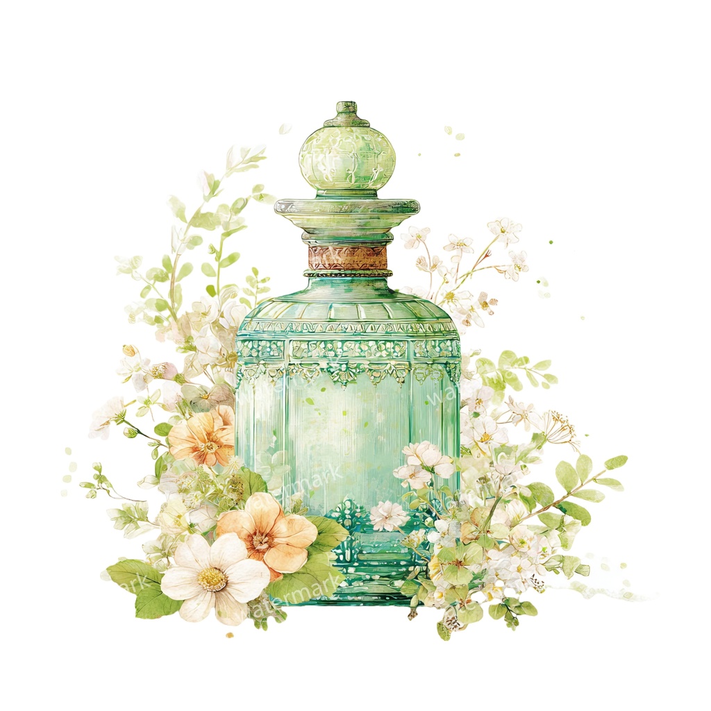 【商用利用可】香水ボトル(水彩パフューム)クリップアート20点セット|高解像度・透過PNG|コスメ・エレガント素材|コラージュ・ジャンクジャーナル素材|即ダウンロード