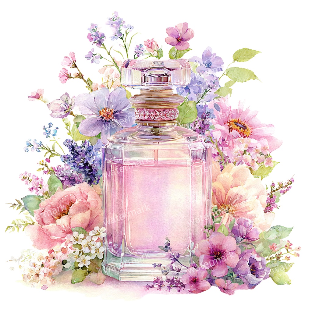 【商用利用可】香水ボトル(水彩パフューム)クリップアート20点セット|高解像度・透過PNG|コスメ・エレガント素材|コラージュ・ジャンクジャーナル素材|即ダウンロード