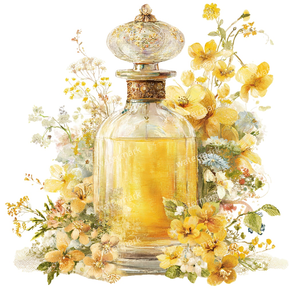 【商用利用可】香水ボトル（水彩パフューム）クリップアート20点セット｜高解像度・透過PNG｜コスメ・エレガント素材｜コラージュ・ジャンクジャーナル素材｜即ダウンロード