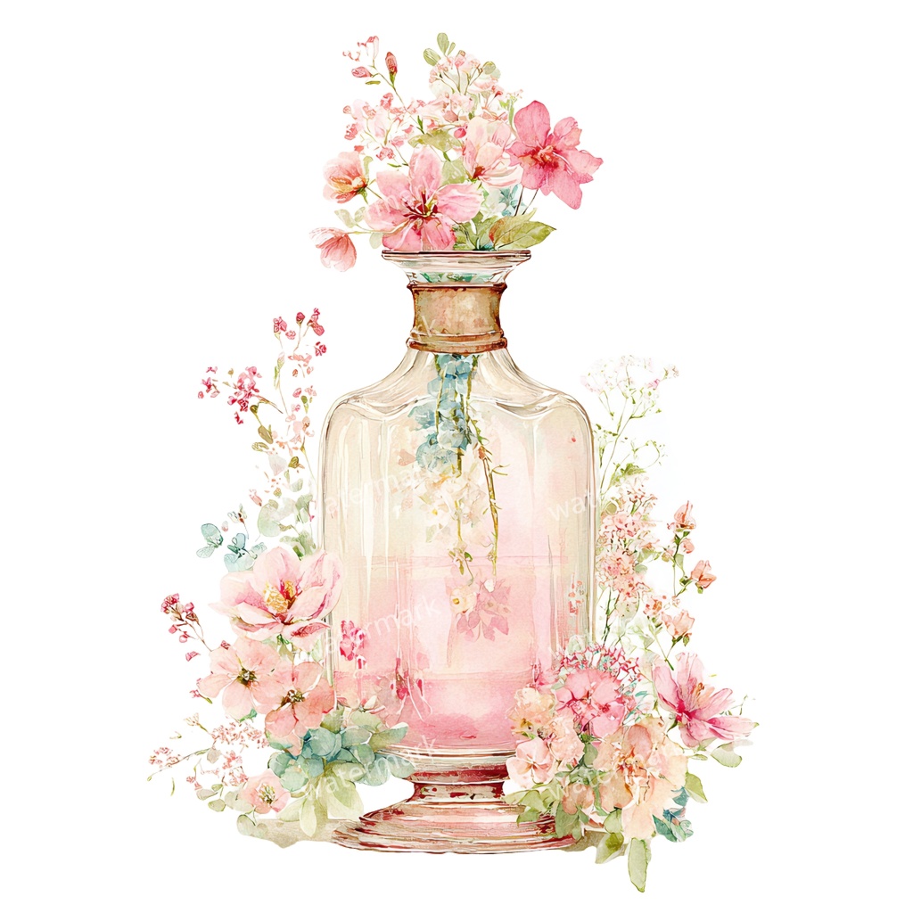 【商用利用可】香水ボトル(水彩パフューム)クリップアート20点セット|高解像度・透過PNG|コスメ・エレガント素材|コラージュ・ジャンクジャーナル素材|即ダウンロード
