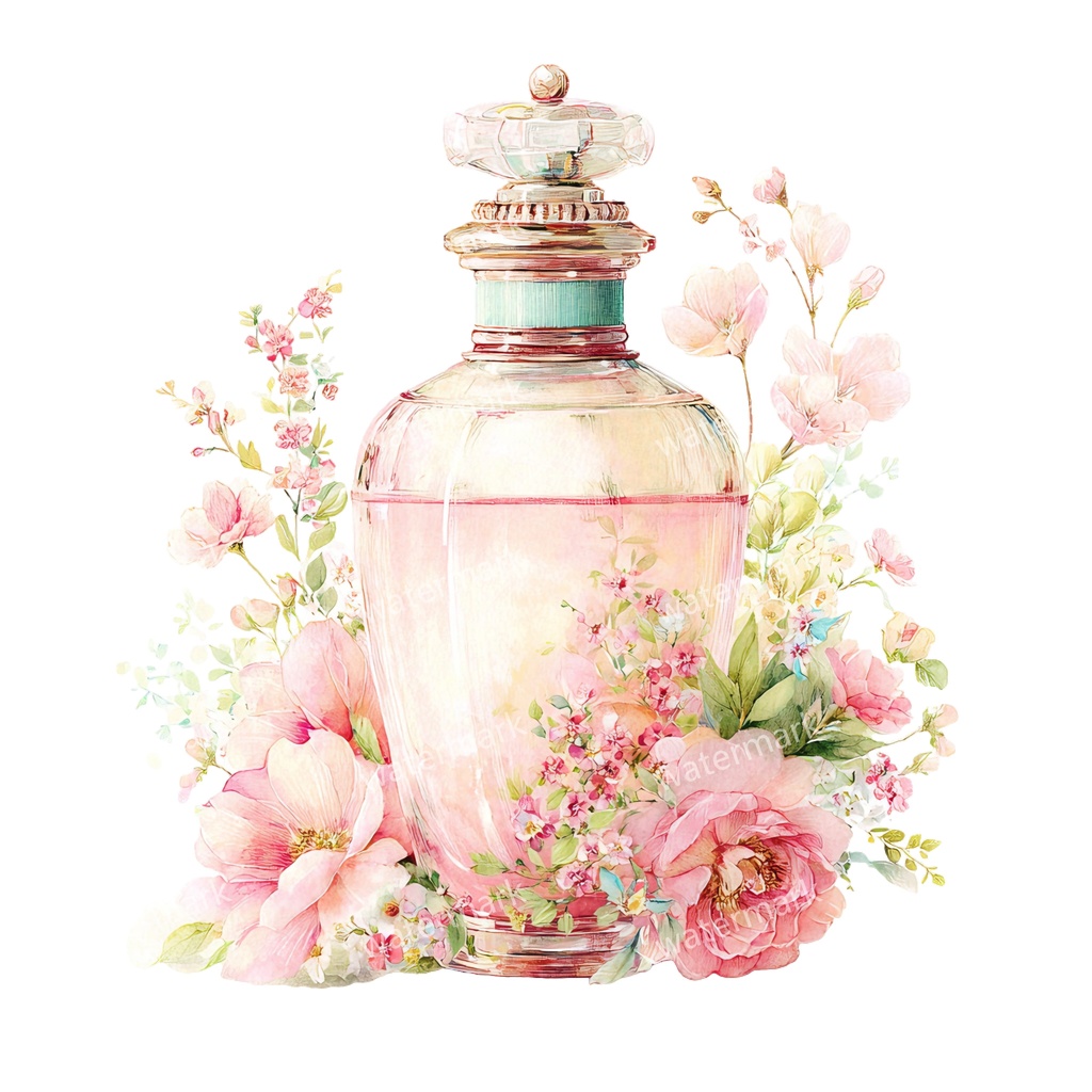 【商用利用可】香水ボトル(水彩パフューム)クリップアート20点セット|高解像度・透過PNG|コスメ・エレガント素材|コラージュ・ジャンクジャーナル素材|即ダウンロード