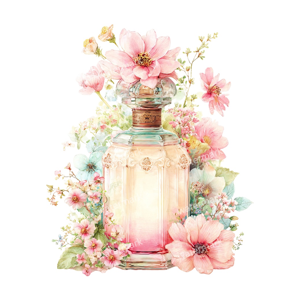 【商用利用可】香水ボトル(水彩パフューム)クリップアート20点セット|高解像度・透過PNG|コスメ・エレガント素材|コラージュ・ジャンクジャーナル素材|即ダウンロード