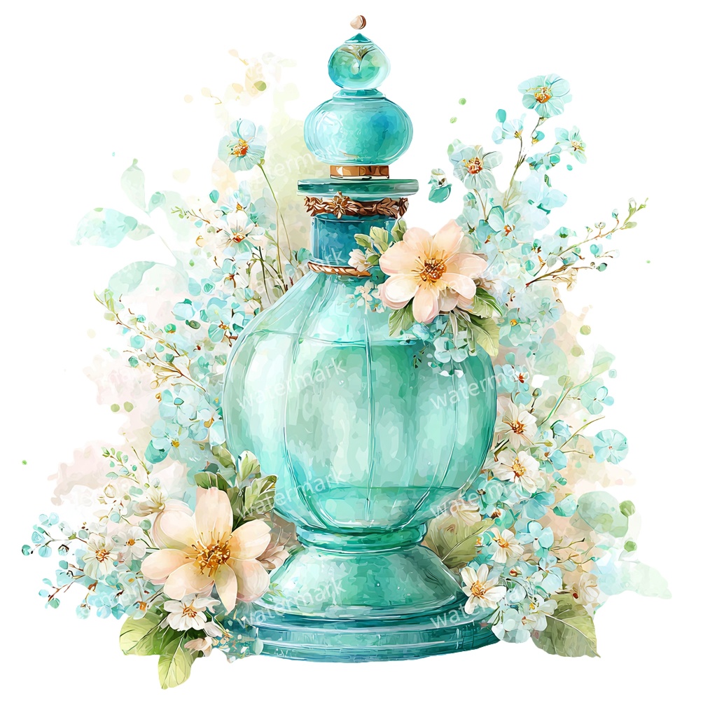 【商用利用可】香水ボトル(水彩パフューム)クリップアート20点セット|高解像度・透過PNG|コスメ・エレガント素材|コラージュ・ジャンクジャーナル素材|即ダウンロード