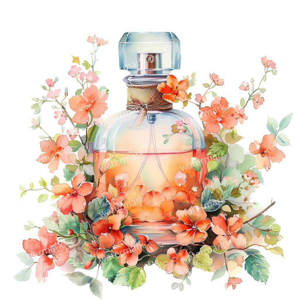 【商用利用可】香水ボトル(水彩パフューム)クリップアート20点セット|高解像度・透過PNG|コスメ・エレガント素材|コラージュ・ジャンクジャーナル素材|即ダウンロード