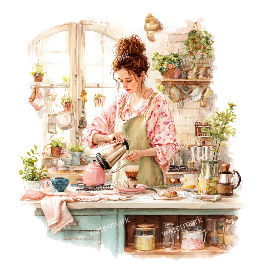 【商用利用可】リラックスする女の子(水彩リラックスガール)クリップアート37点セット|高解像度・透過PNG|癒し・おうち時間・コラージュ・ジャンクジャーナル素材|即ダウンロード