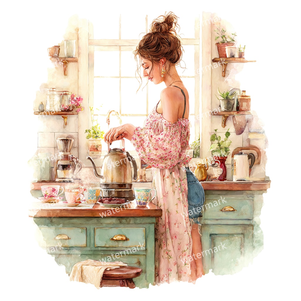 【商用利用可】リラックスする女の子(水彩リラックスガール)クリップアート37点セット|高解像度・透過PNG|癒し・おうち時間・コラージュ・ジャンクジャーナル素材|即ダウンロード