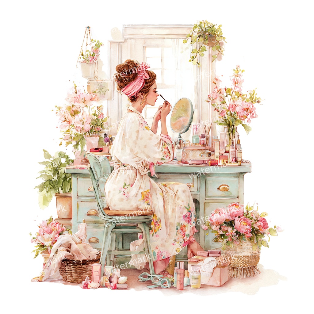 【商用利用可】リラックスする女の子(水彩リラックスガール)クリップアート37点セット|高解像度・透過PNG|癒し・おうち時間・コラージュ・ジャンクジャーナル素材|即ダウンロード