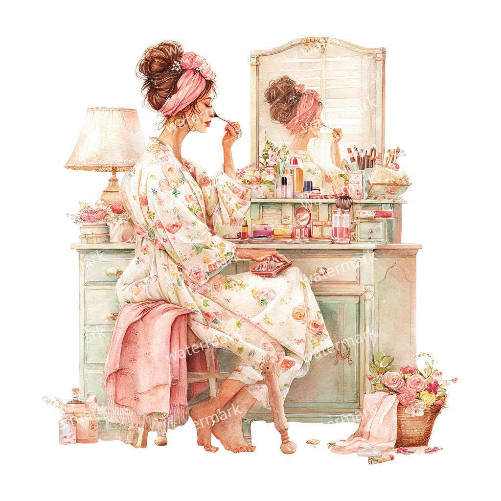 【商用利用可】リラックスする女の子（水彩リラックスガール）クリップアート37点セット｜高解像度・透過PNG｜癒し・おうち時間・コラージュ・ジャンクジャーナル素材｜即ダウンロード