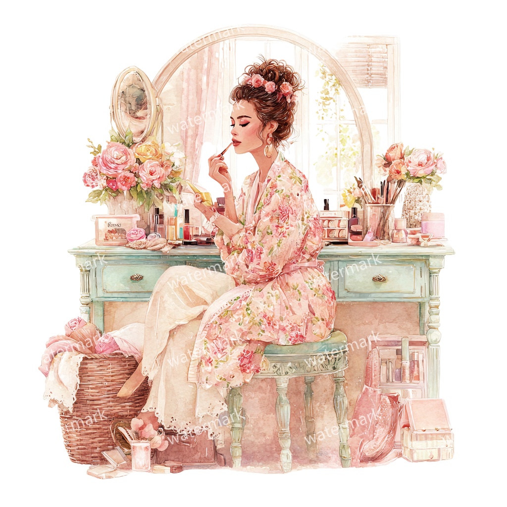 【商用利用可】リラックスする女の子(水彩リラックスガール)クリップアート37点セット|高解像度・透過PNG|癒し・おうち時間・コラージュ・ジャンクジャーナル素材|即ダウンロード