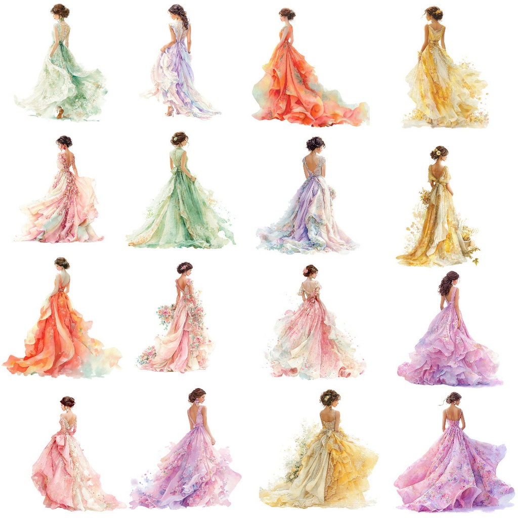 【商用利用可】エレガント女性(水彩レディイラスト)クリップアート28点セット|高解像度・透過PNG|上品・ファッション・コラージュ・ジャンクジャーナル素材|即ダウンロード