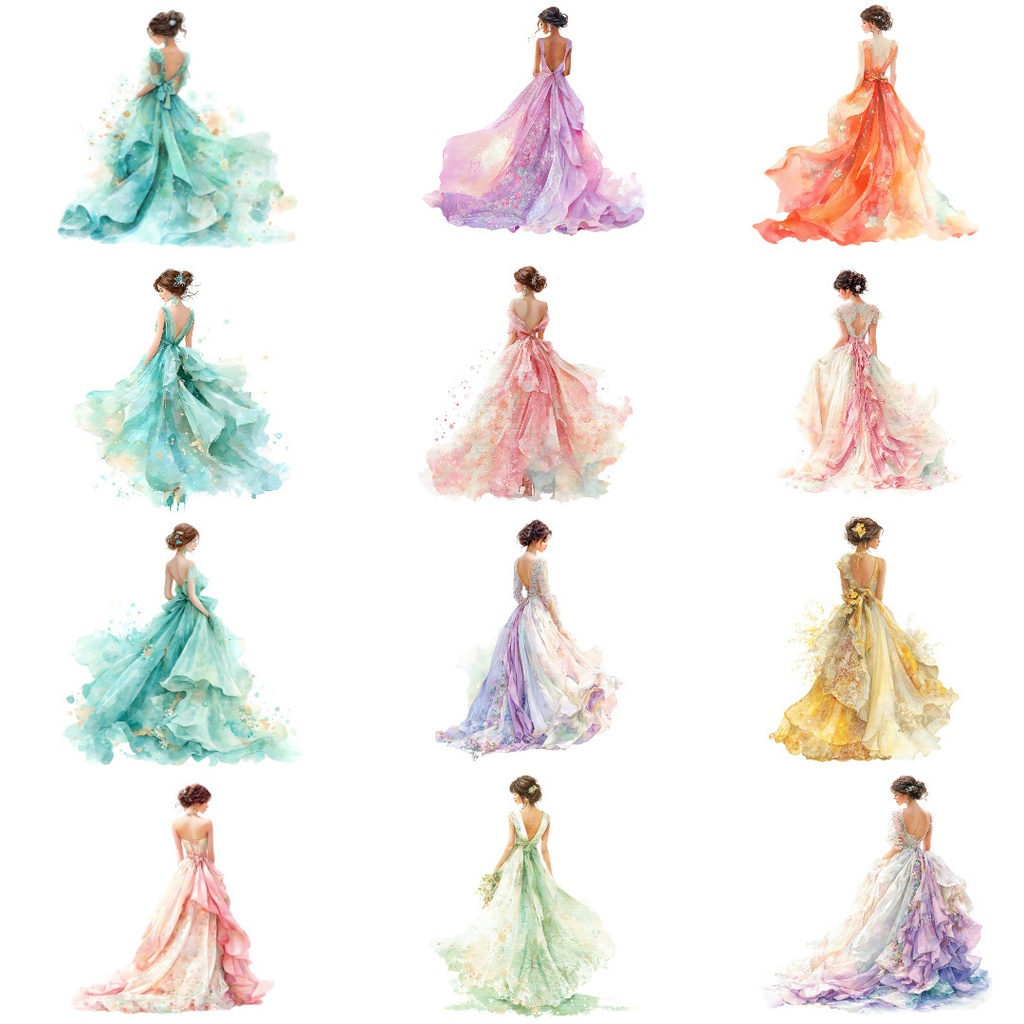 【商用利用可】エレガント女性（水彩レディイラスト）クリップアート28点セット｜高解像度・透過PNG｜上品・ファッション・コラージュ・ジャンクジャーナル素材｜即ダウンロード