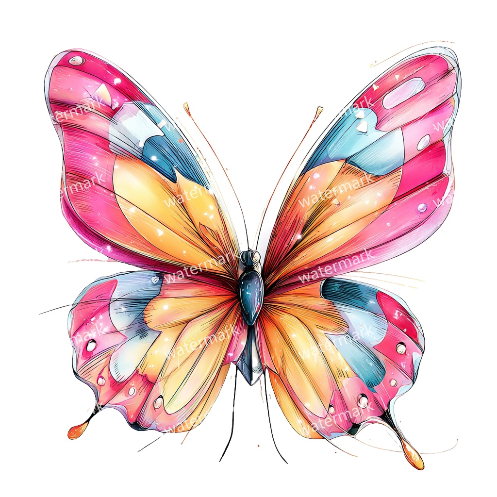 【商用利用可】蝶々(水彩バタフライ)クリップアート19点セット|高解像度・透過PNG|ナチュラル・幻想的素材|コラージュ・ジャンクジャーナル素材|即ダウンロード