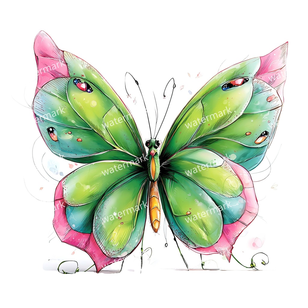 【商用利用可】蝶々(水彩バタフライ)クリップアート19点セット|高解像度・透過PNG|ナチュラル・幻想的素材|コラージュ・ジャンクジャーナル素材|即ダウンロード