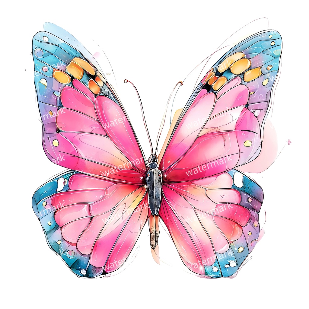 【商用利用可】蝶々(水彩バタフライ)クリップアート19点セット|高解像度・透過PNG|ナチュラル・幻想的素材|コラージュ・ジャンクジャーナル素材|即ダウンロード