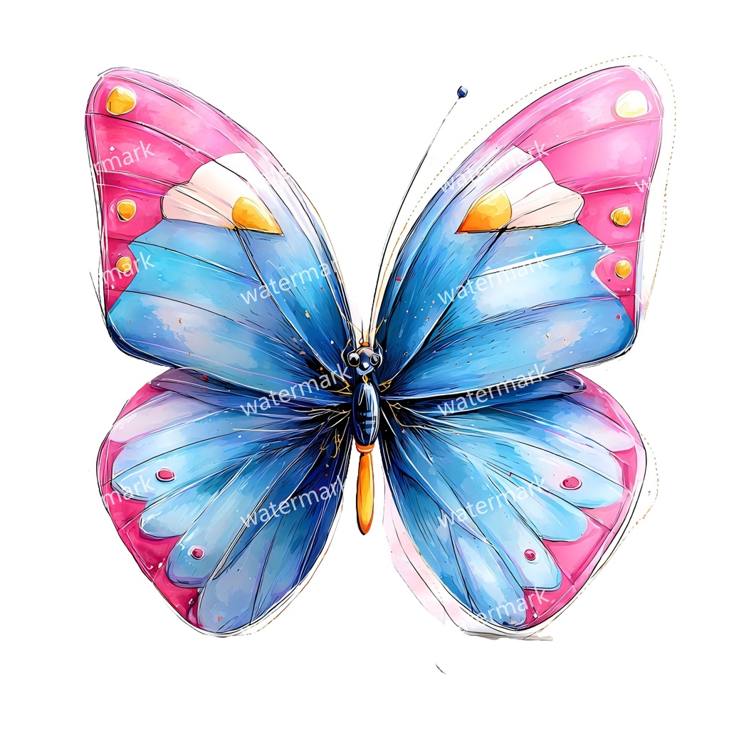 【商用利用可】蝶々(水彩バタフライ)クリップアート19点セット|高解像度・透過PNG|ナチュラル・幻想的素材|コラージュ・ジャンクジャーナル素材|即ダウンロード