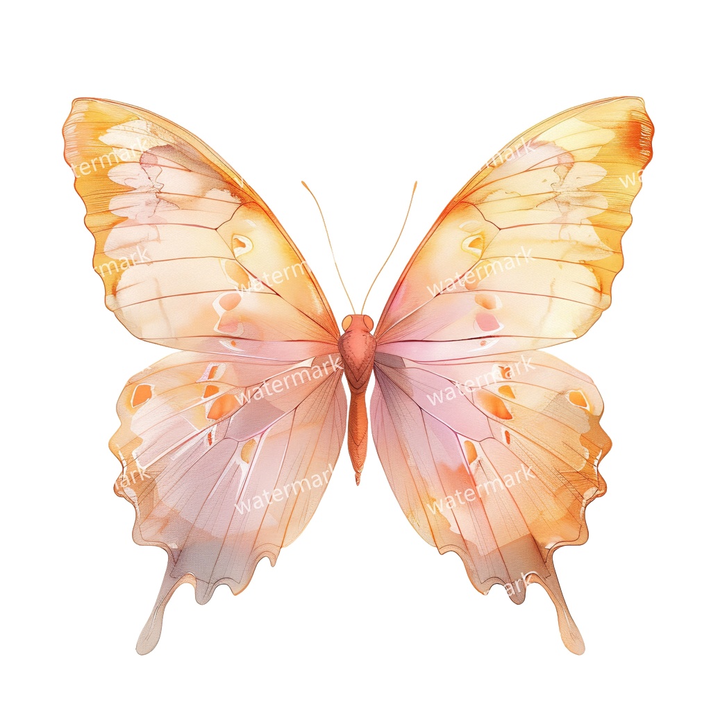 【商用利用可】蝶々(水彩バタフライ)クリップアート20点セット|高解像度・透過PNG|ナチュラル・幻想的素材|コラージュ・ジャンクジャーナル素材|即ダウンロード