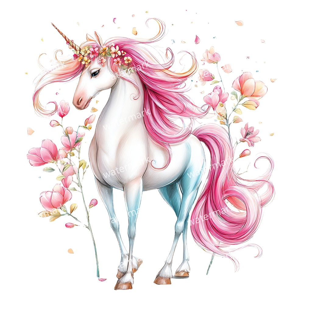 【商用利用可】ユニコーン(水彩ファンタジー)クリップアート18点セット|高解像度・透過PNG|ゆめかわ・メルヘン素材|コラージュ・ジャンクジャーナル素材|即ダウンロード