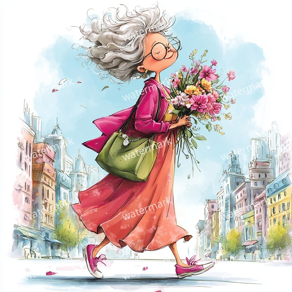 【商用利用可】上品なシニア女性(水彩エレガントレディ)クリップアート17点セット|高解像度JPG|人物・ファッション・コラージュ・ジャンクジャーナル素材|即ダウンロード