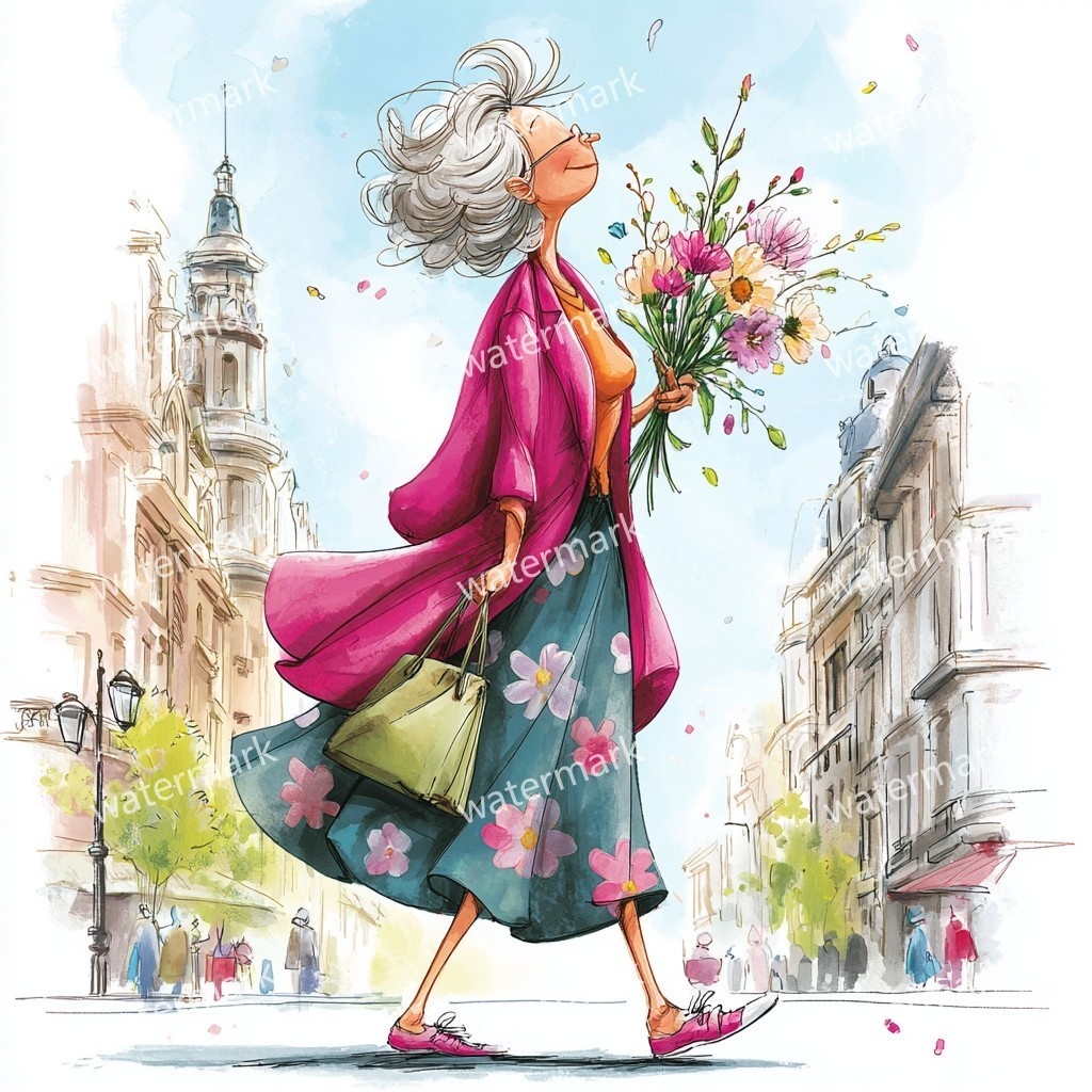 【商用利用可】上品なシニア女性(水彩エレガントレディ)クリップアート17点セット|高解像度JPG|人物・ファッション・コラージュ・ジャンクジャーナル素材|即ダウンロード