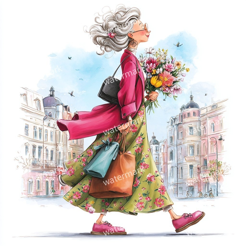 【商用利用可】上品なシニア女性(水彩エレガントレディ)クリップアート17点セット|高解像度JPG|人物・ファッション・コラージュ・ジャンクジャーナル素材|即ダウンロード