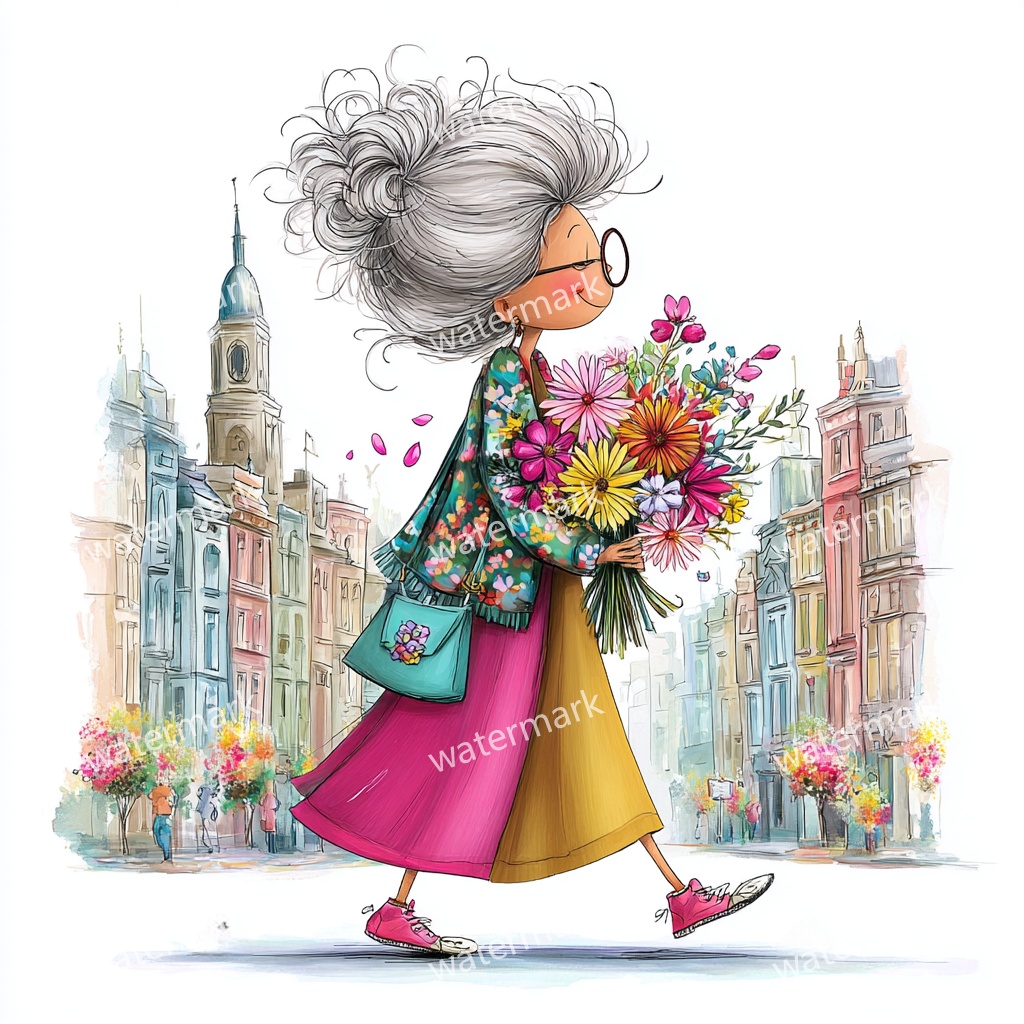 【商用利用可】上品なシニア女性(水彩エレガントレディ)クリップアート17点セット|高解像度JPG|人物・ファッション・コラージュ・ジャンクジャーナル素材|即ダウンロード