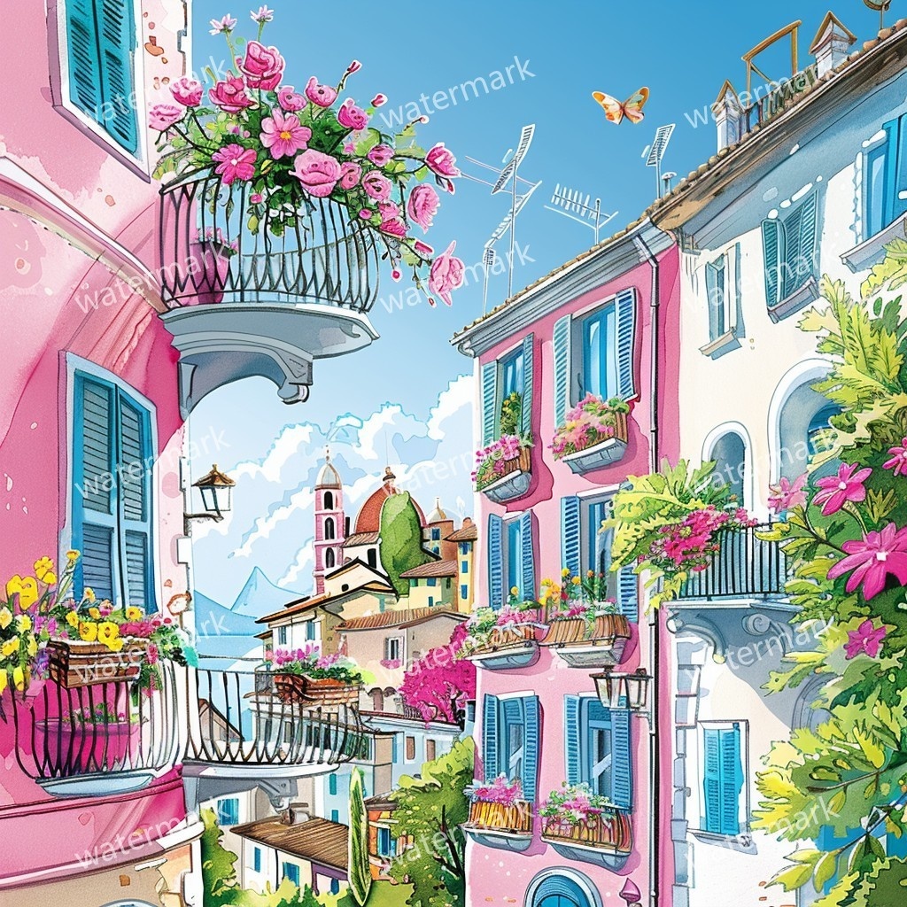 【商用利用可】イタリア街並み(水彩ストリート風景)クリップアート20点セット|高解像度JPG|ヨーロッパ風景・建物・コラージュ・ジャンクジャーナル素材|即ダウンロード