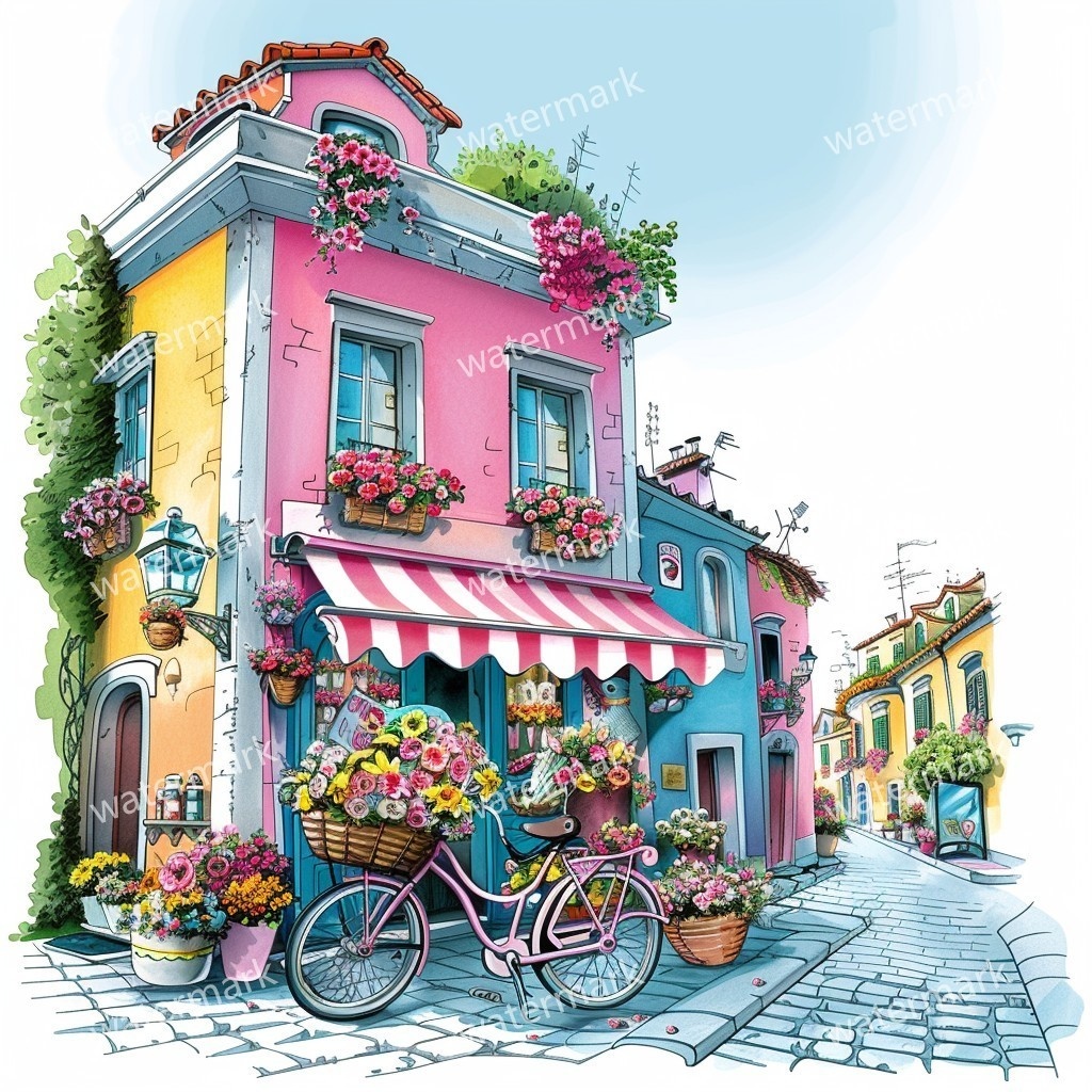 【商用利用可】イタリア街並み(水彩ストリート風景)クリップアート20点セット|高解像度JPG|ヨーロッパ風景・建物・コラージュ・ジャンクジャーナル素材|即ダウンロード
