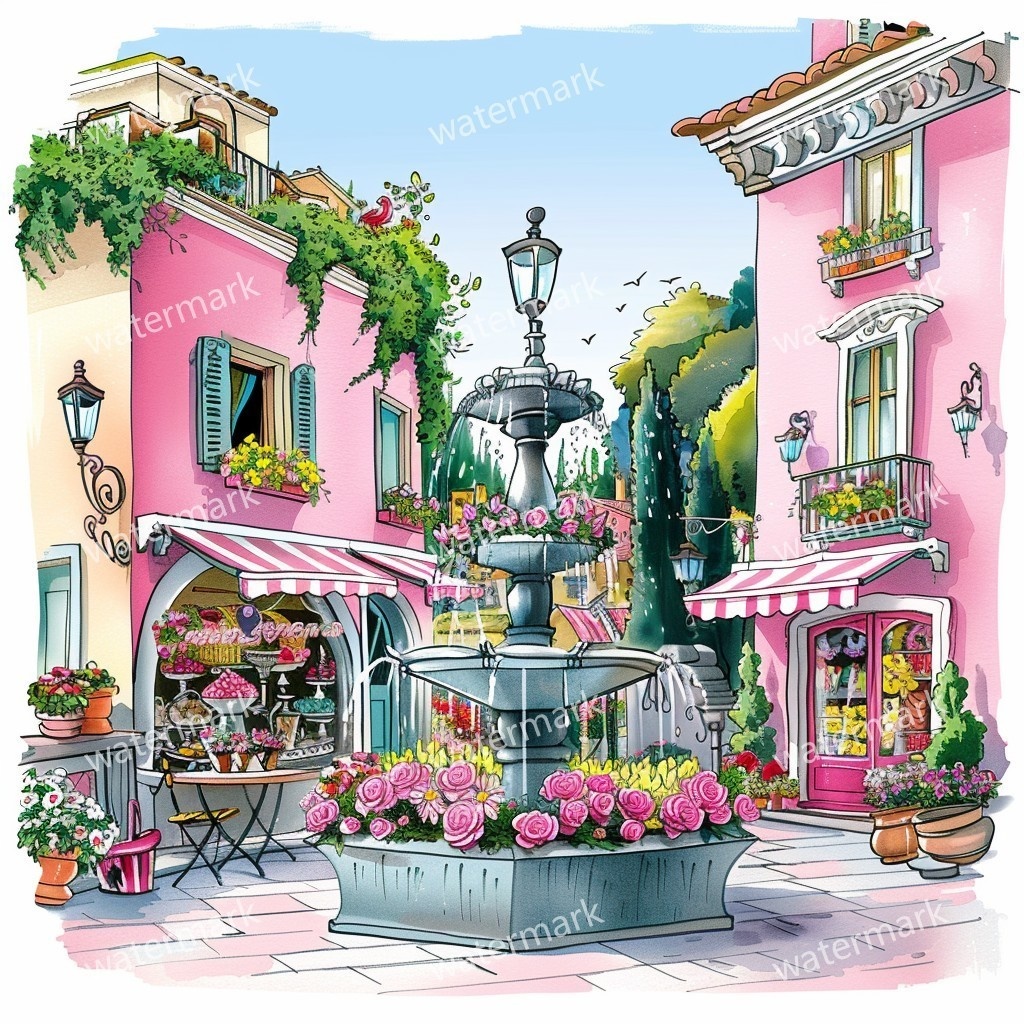 【商用利用可】イタリア街並み(水彩ストリート風景)クリップアート20点セット|高解像度JPG|ヨーロッパ風景・建物・コラージュ・ジャンクジャーナル素材|即ダウンロード