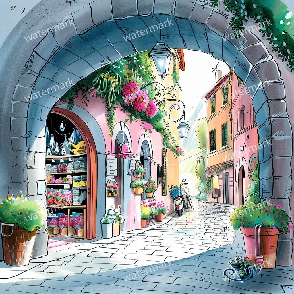 【商用利用可】イタリア街並み(水彩ストリート風景)クリップアート20点セット|高解像度JPG|ヨーロッパ風景・建物・コラージュ・ジャンクジャーナル素材|即ダウンロード