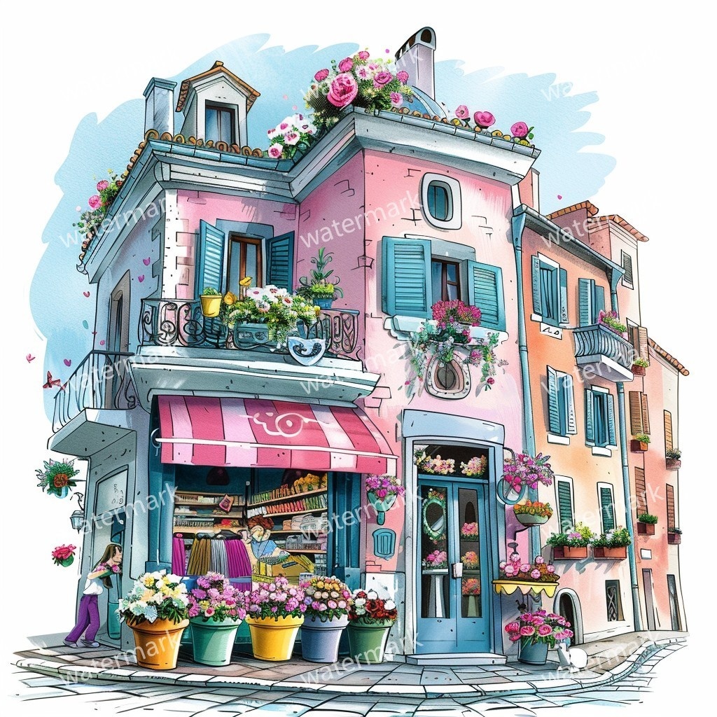 【商用利用可】イタリア街並み(水彩ストリート風景)クリップアート20点セット|高解像度JPG|ヨーロッパ風景・建物・コラージュ・ジャンクジャーナル素材|即ダウンロード