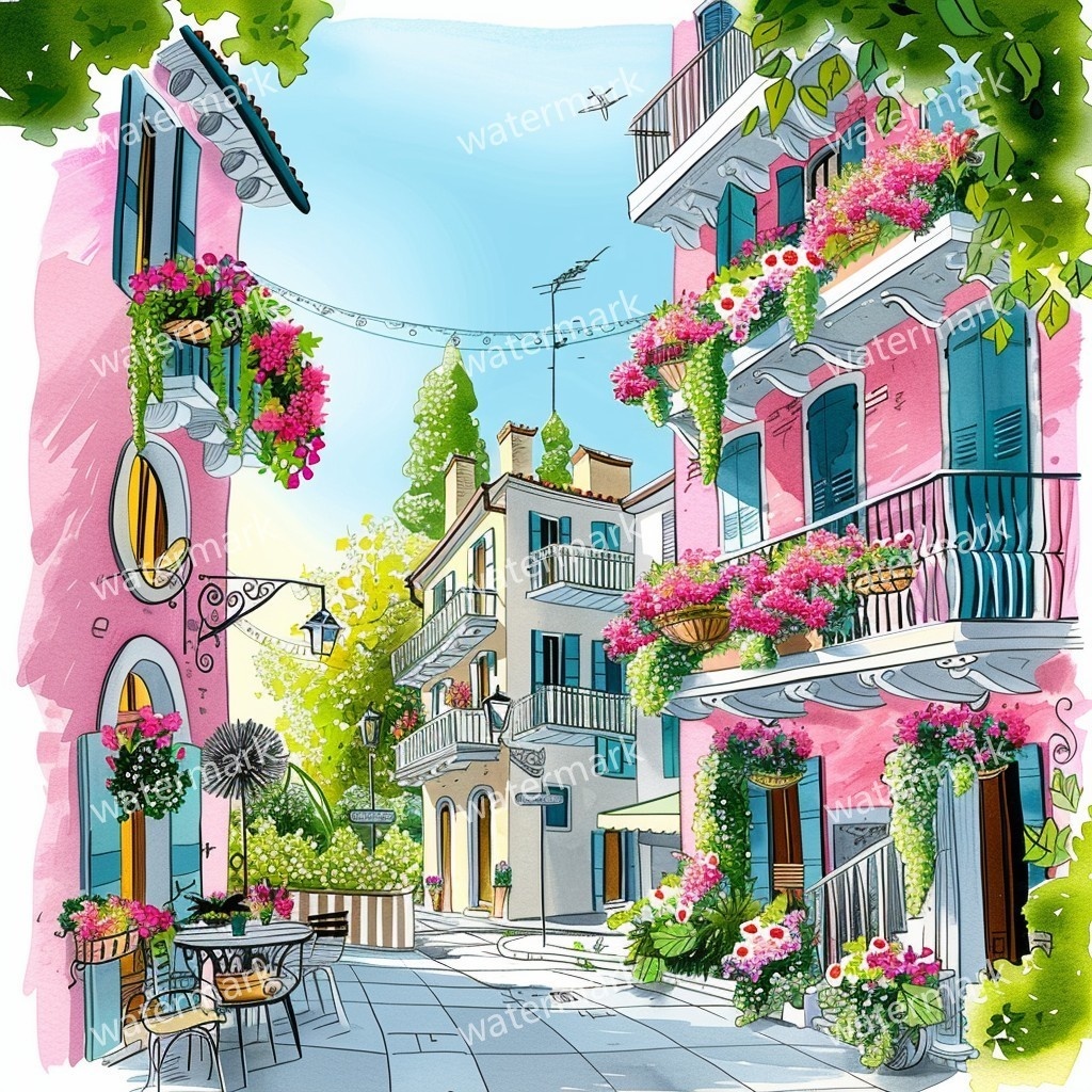 【商用利用可】イタリア街並み(水彩ストリート風景)クリップアート20点セット|高解像度JPG|ヨーロッパ風景・建物・コラージュ・ジャンクジャーナル素材|即ダウンロード