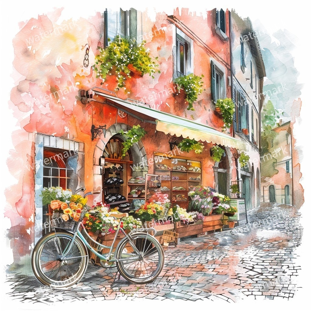 【商用利用可】イタリアの街並み(水彩ヨーロッパストリート)クリップアート20点セット|高解像度JPG|風景・建築・旅行系素材|コラージュ・ジャンクジャーナル素材|即ダウンロード