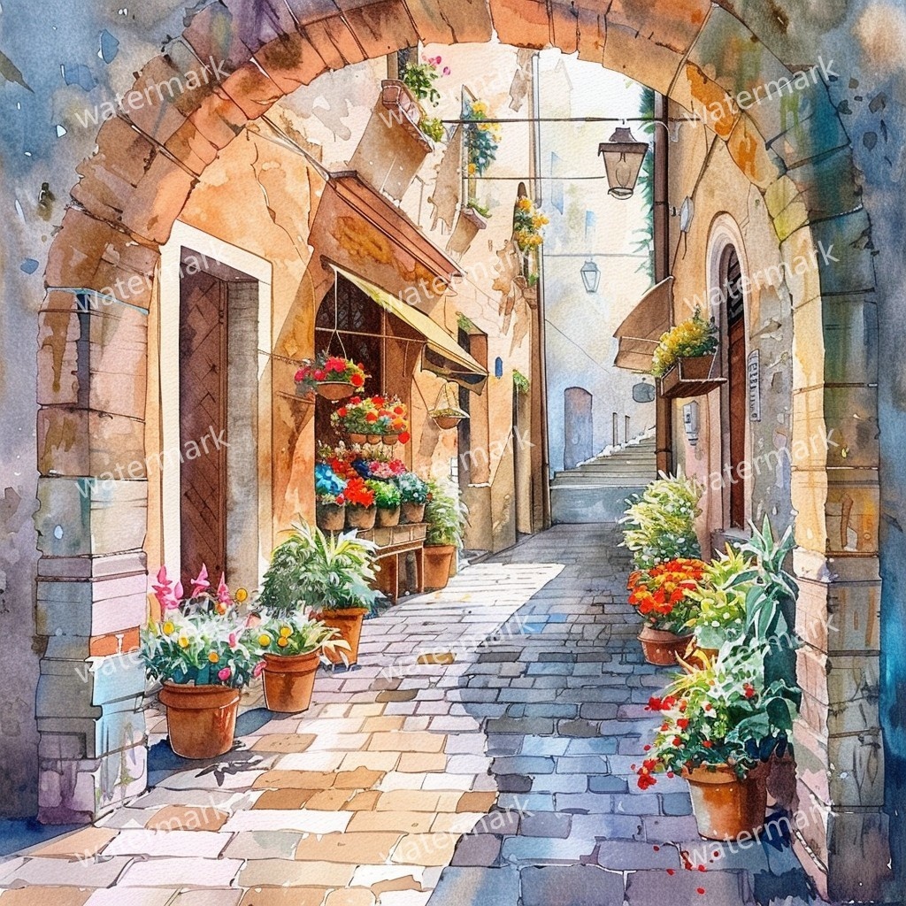 【商用利用可】イタリアの街並み(水彩ヨーロッパストリート)クリップアート20点セット|高解像度JPG|風景・建築・旅行系素材|コラージュ・ジャンクジャーナル素材|即ダウンロード