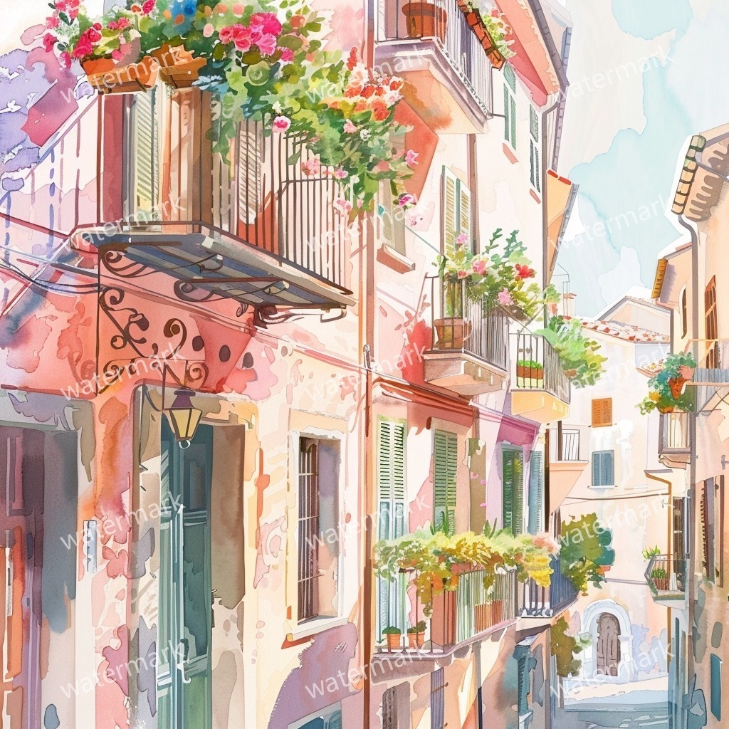 【商用利用可】イタリアの街並み(水彩ヨーロッパストリート)クリップアート20点セット|高解像度JPG|風景・建築・旅行系素材|コラージュ・ジャンクジャーナル素材|即ダウンロード