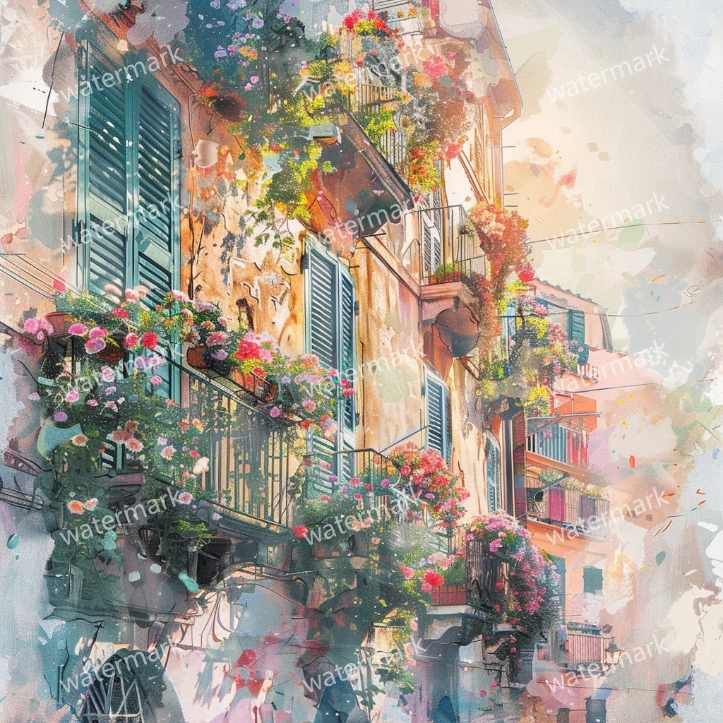 【商用利用可】イタリアの街並み(水彩ヨーロッパストリート)クリップアート20点セット|高解像度JPG|風景・建築・旅行系素材|コラージュ・ジャンクジャーナル素材|即ダウンロード
