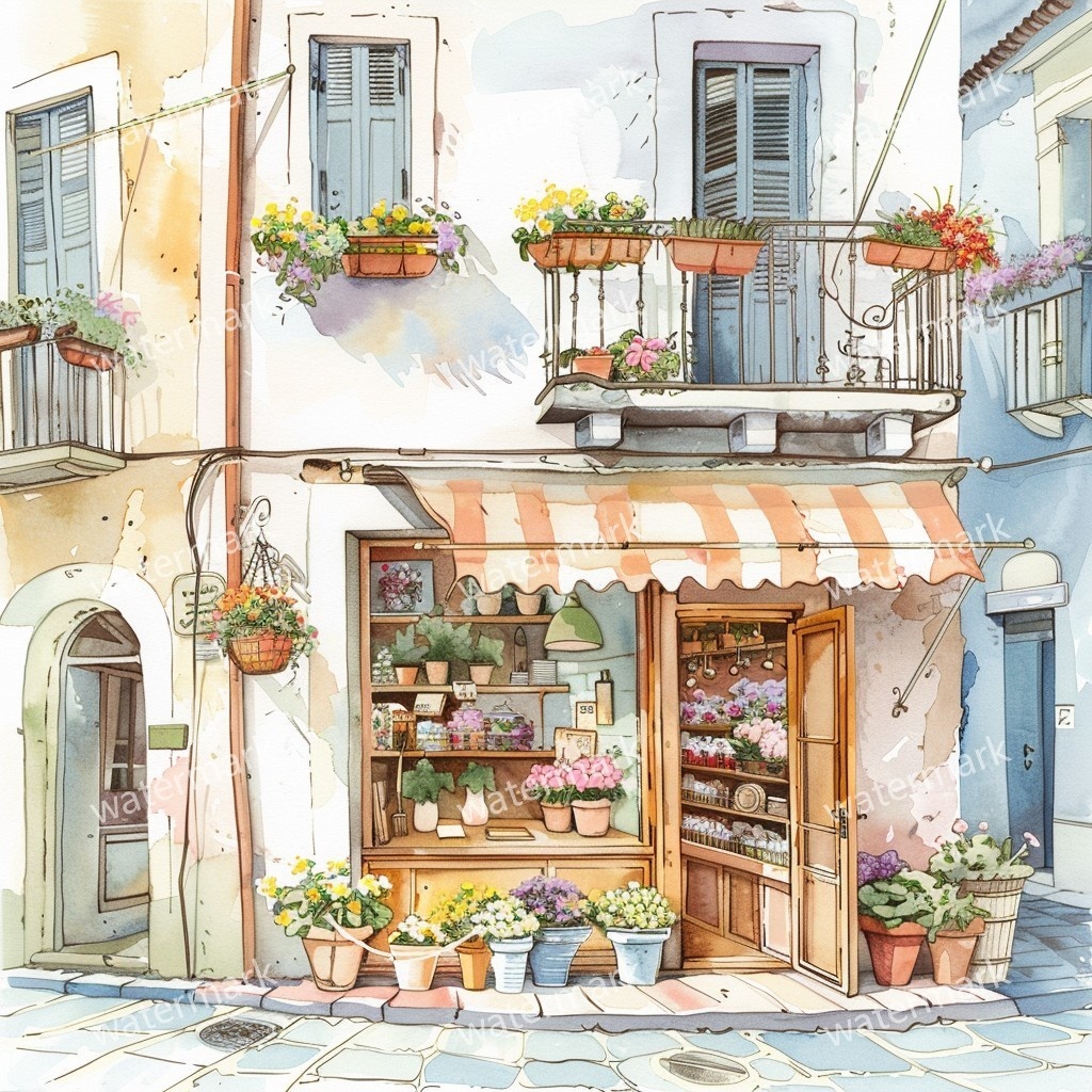 【商用利用可】イタリアの街並み(水彩ヨーロッパストリート)クリップアート20点セット|高解像度JPG|風景・建築・旅行系素材|コラージュ・ジャンクジャーナル素材|即ダウンロード