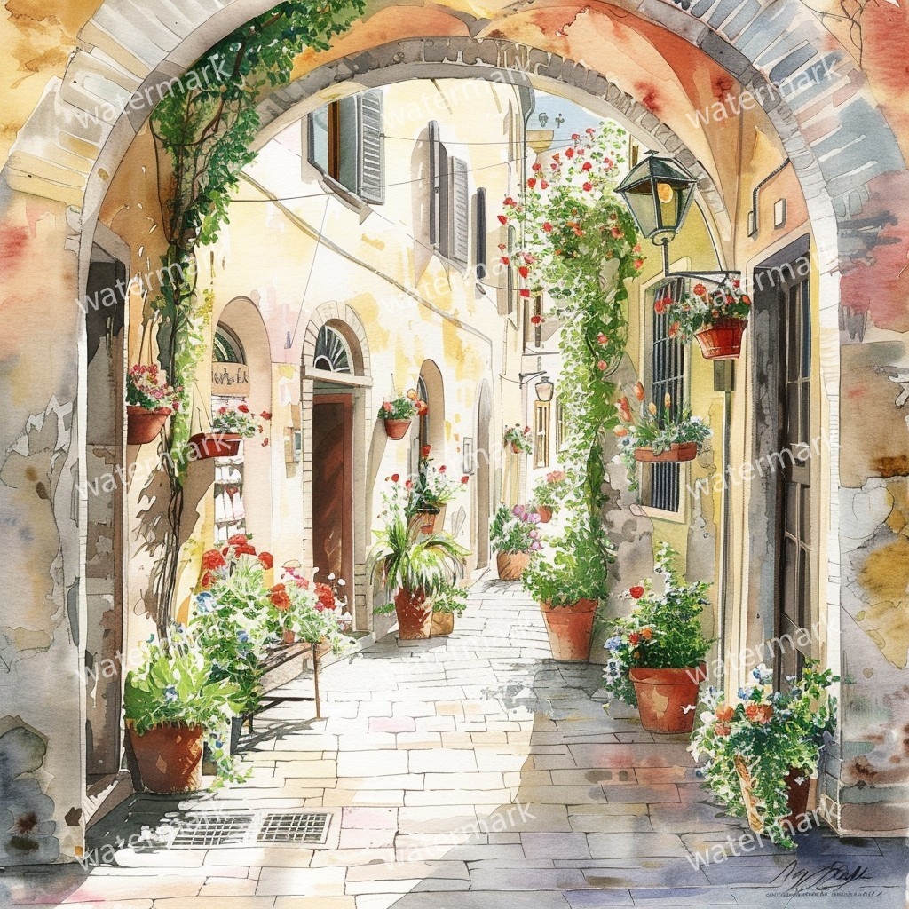 【商用利用可】イタリアの街並み(水彩ヨーロッパストリート)クリップアート20点セット|高解像度JPG|風景・建築・旅行系素材|コラージュ・ジャンクジャーナル素材|即ダウンロード