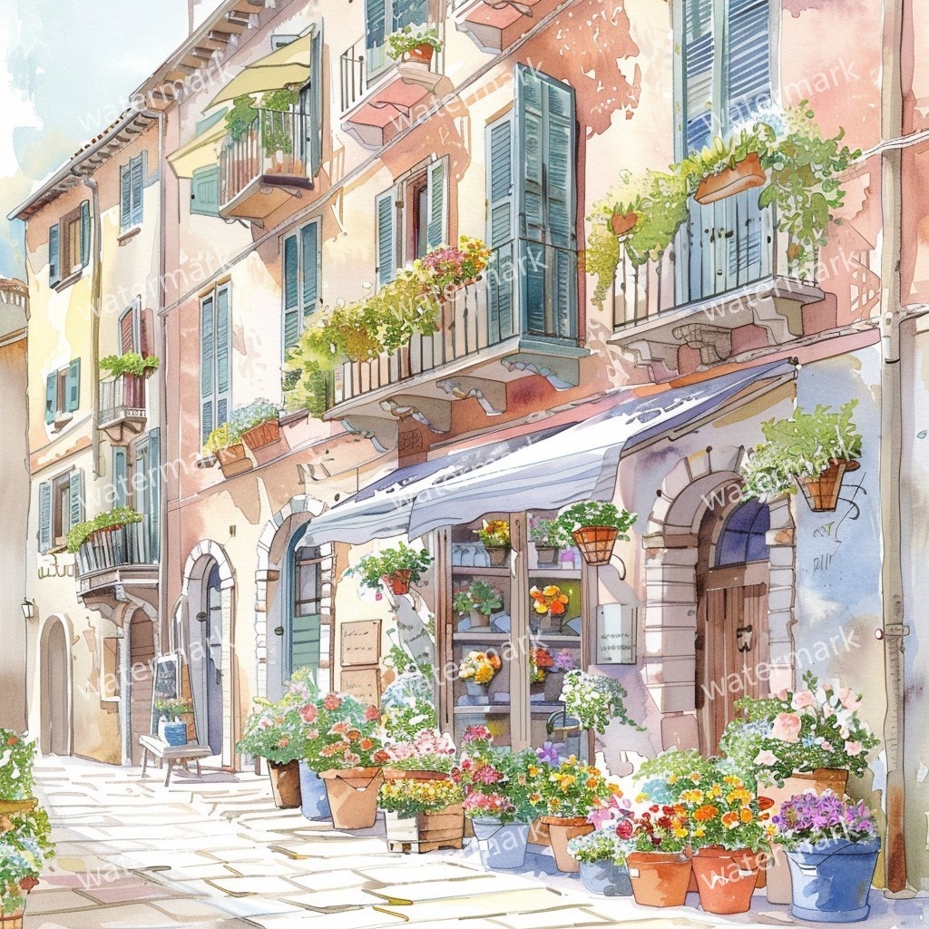 【商用利用可】イタリアの街並み(水彩ヨーロッパストリート)クリップアート20点セット|高解像度JPG|風景・建築・旅行系素材|コラージュ・ジャンクジャーナル素材|即ダウンロード